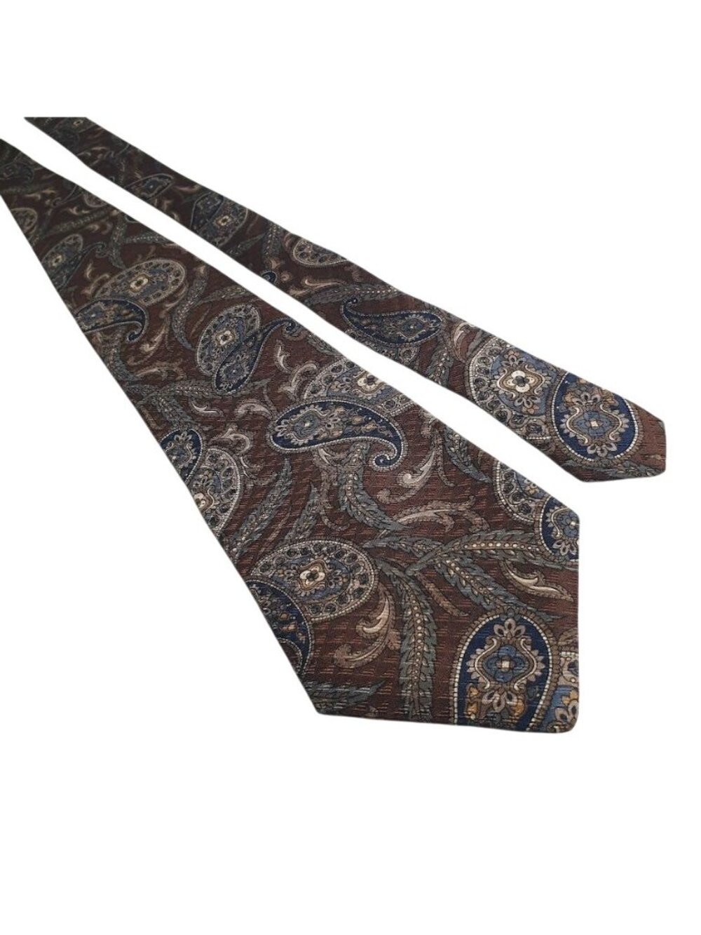 Halston Silk Paisley Tie Brown Blue Vintage Men Neckwear Office Work Dad Gift